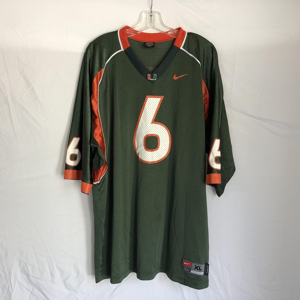 Vintage Miami Hurricanes Jersey Mens XL Green NCAA Football Nike #6 2000s